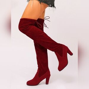 Elegant Red Suede Over-the-Knee High Heel Boots
